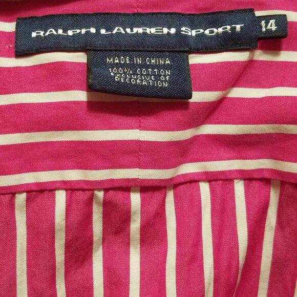 Vintage Ralph Lauren Sport Red White Stripe Polo Pony Button Down size14 - Picture 3 of 11